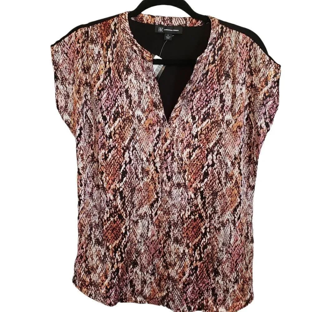 INC International Concepts Womens V-Neck Dolman Snake Print Top Size Small